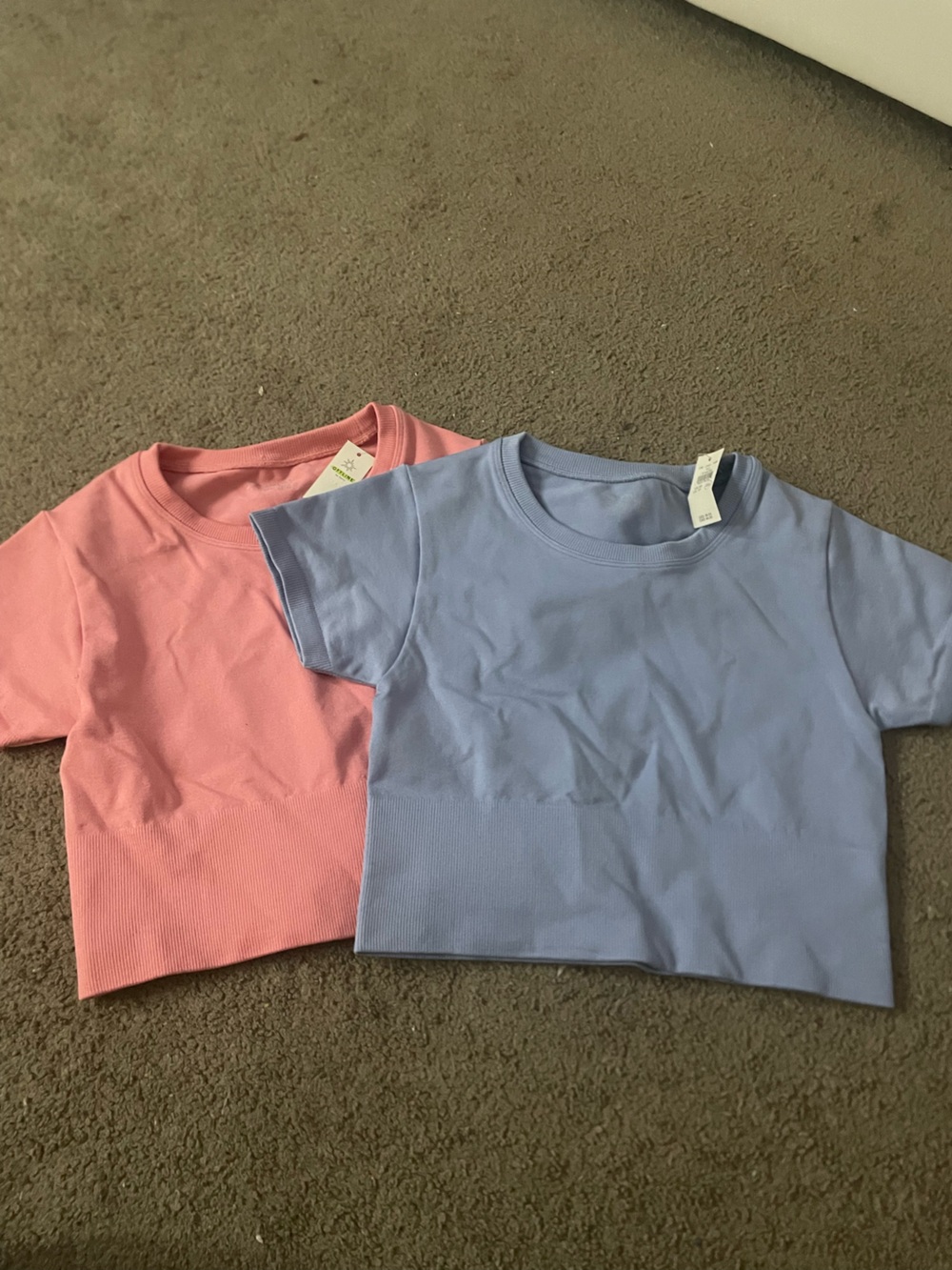 NWT two pack Women’s Ribbed Crop Tee - Pink and Light Blue